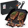NYØRD Padella in ghisa con griglie per grigliare [VINCITORE DI TEST] | Padella da BBQ in ghisa | Padella per bistecche in ghisa con beccuccio | Per induzione, vetroceramica, gas e griglia all'aperto |