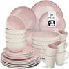 tectake® Set stoviglie 30 pezzi terracotta, servizio piatti 6 persone, set piatti moderni grandi, piccoli, fondi, ciotole, tazze, gres smaltato, design moderno, lavastoviglie microonde - Rosa