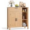 FANTASK Armadietto da cucina in legno, credenza con scomparti aperti, ante e cassetti in vimini, per soggiorno, cucina e sala da pranzo, 75 x 30 x 80 cm