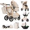 Gcarebb Passeggino 3 in 1, Passeggini Urbani Con Seggiolino Auto, Passeggino Leggero/Ombrello Maniglia Regolabile in Altezza, Passeggini Combinati Vista Alta Telaio in Alluminio Adatto Per 0-4 Anni