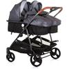 Chipolino, passeggino per fratelli, New Twin Duo Smart, pieghevole, cestino, colorazione:grigio grigio grigio chiaro