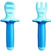 MAM Dipper Set, Set posate bambini 6+ mesi, Include forchetta e cucchiaino svezzamento con superficie scanalata e mascherina protettiva, Set pappa svezzamento lavabile in lavastoviglie, Azzurro