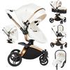 Veitoalioy PU Pelle Passeggino 3 in 1 Trio Neonati, 360° Sedile Girevole 3 in 1 Passeggini Per Neonato, Carrozzino multifunzione, Passeggino Pieghevole (906 White)