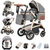 Gcarebb Passeggino 3 in 1, Passeggini Cittadine Con Seggiolino Auto, Passeggino con manubrio regolabile in altezza, Passeggini Combinato Paesaggio Alto Telaio in Alluminio Per Neonato 0-4 anni