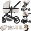Lnhcrbs Passeggino Trio, Beige-Set Passeggino e Seggiolino Auto, passeggino fronte mamma da Viaggio con Manico Regolabile, Cestino&Cestino per Dormire con Copripiedi, Copripiedi rialzati,0-4,22KG