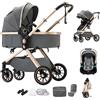 BEBBY Multifunzionale Carrozzina Passeggino Trio Combinazione Passeggino 3 in 1 Passeggino Ovetto Pieghevole Set Passeggino Neonato Sedili Parapiedi Zanzariere (U9-X DARK GREY, U9-X)