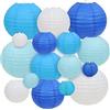 LURICO Lanterne di Carta, 16 Pezzi Lanterne di Carta Rotonde Cinesi Lanternas Stile Palloncino, per Decorazioni per la Casa, Feste e Matrimoni feste a soffitto (4, 6, 8, 10, Blu Bianco)