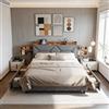 BRILVERDE Letto Metallo 160x200 con Contenitore, Letto Matrimoniale con USB, Letto con 4 cassetti, con testiera, Struttura Letto con Rete a doghe, Lino (Grigio, 160 x 200 cm)
