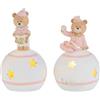 PuntoCasaStore 1 PZ Orsetto Resina Luce LED bomboniera Nascita Battesimo Neonato Maschio Femmina Luce Notturna Decorazione cameretta Idea Regalo Originale (Rosa)