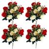 eurNhrN Fiori del cimitero per tomba, 4 mazzi rose finte 11,8 '' Fiori artificiali per tombe 12 Fiorni di seta fiori commemorativi rossi