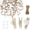Andiker Mini a Forma di Cuore Clip di Legno, Mollette in legno naturale con corda di iuta da 10 m, ganci decorativi per foto, feste di matrimonio, decorazioni per biglietti e artigianato (50 pezzi)