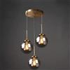 DLSixYi Lampadario industriale vintage in ottone a 3 luci Trasparente/Grigio fumé/Ambra Lampada a sospensione a sfera in vetro Cluster E27 Lampada a sospensione per soggiorno con isola cucina