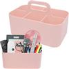 Fizleca Organizer per cassetti con maniglia, cestino multiuso in plastica con 5 scomparti, cestino per la pulizia rimovibile, cestino da scrivania impilabile, per arte, trucco e cancelleria, rosa
