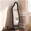 MIOOSUT Specchio su piedistallo 160 x 50 cm, specchio su piedistallo camera inclinato o sospeso, ondulato irregolare, cornice rivestita in velluto, per soggiorno, camera da letto, ingresso (velluto nero, 160