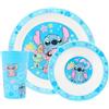 Disney Stitch - Set da tavola per bambini, 3 pezzi, in polipropilene, piatto, ciotola e bicchiere con motivo Stitch, lilo e scump, adatto al microonde e alla lavastoviglie, adatto per bambini dai 36 mesi in