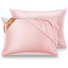 FOTIKOO Federa Seta Cuscino (50x75 cm), 16 mamme, 100% seta,Con cerniera nascosta, Protezione Capelli e Pelle (2, Rosa)