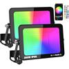 YOJZMA 2Pcs 200W Intelligente Faro LED RGB esterno con spina, controllo app