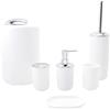 BM Set di Accessori da Bagno in Plastica, Set Accessori Bagno Completo 6 Pezzi, Dispenser, Portaspazzolino, Bicchiere, Portasaponetta, Portascopino, Pattumiera (Bianco)