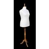 The Shopfitting Shop Manichino lussuoso per provare gli abiti, a forma di busto di donna, taglia 48/50, per sarto, copertura bianca, base in treppiede di legno, effetto faggio