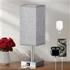 Syzplnwy Lampada da comodino dimmerabile touch control con porte di ricarica USB A+C, paralume in tessuto grigio per camera da letto e soggiorno, include lampadina LED (grigia)