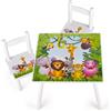 Leomark tavolo e 2 sedie in legno, tavolino set da cameretta per bambini, gioco di gruppo in classe, mobili per bambini, stanza dei bambini mobili alta qualità stabile, tema: JUNGLE