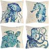 Vgzsyomqib Oceano Blu Beige Federe Cuscini Quadrati 45x45 Tema Animali Mare Fodere Cuscini Estivi Lino Federa Cuscino da Esterno Set 4 Moderni Copricuscini per Divano Arredo Salotto