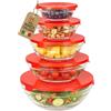 AKITAInk Set 5 Ciotole in Vetro con Coperchio Rosso - Contenitori Impilabili per Alimenti, Ideali per Frigo e Freezer
