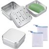 SRTSTR 2 Pezzi Porta Shampoo Solido, Porta Saponetta Solida da Bagno in Alluminio Portasapone da Viaggio con 2 Pezzi Sacchetto del Sapone per Casa, Viaggi, Campeggio