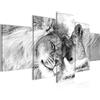 Runa Art - Quadri Leoni Amore 200 x 100 cm 5 Pezzi XXL Decorazione Murale Design Bianco E Nero 002151c