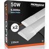 Eurocali Plafoniera LED soffitto 150cm 50W Lineare 6000 lumen - Luce Bianco Freddo 6500K - Pacco da 2 plafoniere