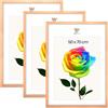 MG Design Set da 3 cornici portafoto 50 x 70 cm - Cornici in legno Naturale con vetri acrilici infrangibili, verticale e orizzontale con fissaggio a parete stabile