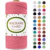 LEREATI Corda Macrame 2mm x 200m, Filo Macrame Cordoncino Cotone Naturale Spago Colorato, Cordino per Borse Uncinetto, Arazzo da Parete, Fai da Te Artigianato, Decorazioni (Rosa Anguria)