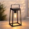 Auraglow Lanterna da Giardino Solare e USB con Lampadina Filamento Vintage | Lampada da tavolo senza fili, batteria 48 ore, opzione crepuscolare, alluminio nero opaco, bagliore LED retrò