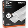 Eurocali Plafoniera LED soffitto 150cm 50W Lineare 6000 lumen Pacco da 4 plafoniere | Luce Bianco Freddo 6500K