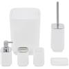 IlGruppone Set Completo Accessori Bagno 6 Pezzi Design Moderno In Plastica Resistente Con Finiture Lucide Incluso Cestino Pattumiera,Dispenser Sapone, PortaSaponetta, Porta Spazzolini, Portascopino - Bianco