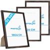 PHOTOLINI Cornici 18x24 cm legno MDF rovere scuro, set di 3 cornici per poster, plexiglass infrangibile, da tavolo o da parete, accessori extra inclusi - per foto, immagini e poster