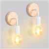 iDEGU 2 Pezzi Lampade da Parete LED Aplique da Parete Interno in Legno e Metallo Design Semplice Lampada a Muro Vintage E27 per Corridoio, Camera da Letto (Base in Legno, Bianco)