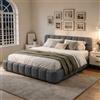 BRILVERDE - Letto Imbottito 140x190 cm, Letto Basso con Morbida testiera, Letto a Terra per Ragazzi, Struttura del Letto con Rete a doghe, in Lino, Senza Materasso (Grigio, 140x190 cm)