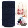 LEREATI Cordino per Borse Uncinetto, Corda Macrame 4mm x 150m Filo Macrame Corda in Poliestere, Fettuccia per Borse a Uncinetto Arazzo da Parete Maglieria Decorazioni Fai da Te (Blu Scuro)