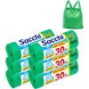AkitaInk Sacchi Nettezza 40x55 cm con Manici, 180 Sacchetti Colorati Resistenti e Antiforo, 6 Rotoli da 30, Ideali per Bagno, Cucina e Ufficio, Verde