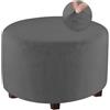 FANSU Copri Pouf Rotondo Elasticizzato, Velluto Poggiapiedi Lavabile Copri Ottomano Copertura per Sgabello Pouf Poggiapiedi Fodere per Sgabello per Soggiorno (Grigio Scuro,L)