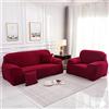 Surwin Copridivano Elasticizzato 1 2 3 4 Posti, Moda Stampa Elastico Universale Copridivani con Braccioli Fodera per Divano Antiscivolo Sofa Protettore (Vino Rosso,2 posti - 145-185cm)
