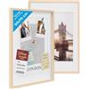 PHOTOLINI 3D cornici 50x70 cm naturale, cornice profonda con vetro e passe-partout, set di 2 cornici per oggetti fino a 1,5 cm di profondità, legno MDF - perfetta per il fai da te e come regalo