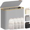 SONGMICS Cesto Portabiancheria con Coperchio a 4 Scomparti, Cesta per Bucato, 200 L, Sacco Rimovibile, Tessuto Oxford, Manici di Bambù, Pieghevole, 78 x 38,5 x 70,5 cm, Grigio Tortora LCB514GD01