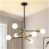 Chao Zan Lampadario Moderno per la Camera da Letto, Plafoniera Vintage Lampada da Soffitto in Metallo a Sospensione, E27 per Camera da Letto Soggiorno Cucina Sala da Pranzo 4 6 8-Luce Nero oro (6 teste)