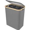 FIVMEN Cesto portabiancheria a 3 scomparti, con coperchio e 3 sacchetti lavabili, in tessuto Oxford, per lavanderia, bagno, 140 l, grigio