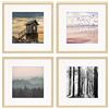 PHOTOLINI Set di 4 cornici per poster 30x30 cm con passe-partout 20x20 cm legno MDF naturale, plexiglass infrangibile, da parete, accessori inclusi - per foto, immagini e poster