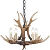 HMASNSEIY Lampadario a Corna Nere Lampadario Rustico a Forma di Candela in Resina Stile Corna Lampada a Sospensione a 6 luci Illuminazione Vintage in Corno di Cervo Finto per capanna di Tronchi Ranch