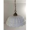 arterameferro Lampadario a Sospensione in Ottone con Catena e Piatto Ceramica Traforata Bianca 32 cm, E27 80 Watt