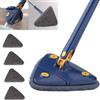 Earnmore - Mocio triangolare girevole a 360 gradi, telescopico triangolare regolabile, mocio multifunzione, Push-Pull automatico (blu + 4 cuscinetti)